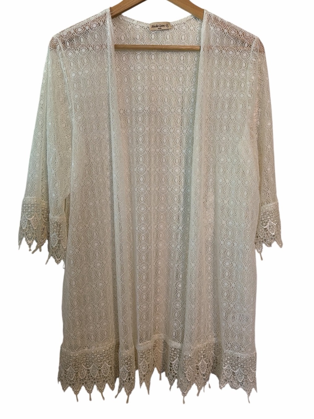 White Lace Swim Cover Up Kimono Honeymoon Resortwear Women’s Large Boho Chic